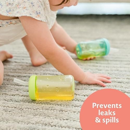 The First Years Squeeze & Sip Toddler Straw Cups - Squeezable Transition Sippy Cup with Silicone Straw - Toddler Feeding Supplies - 7 Oz - 3 Count - Ages 6 Months and Up thumbnail 4