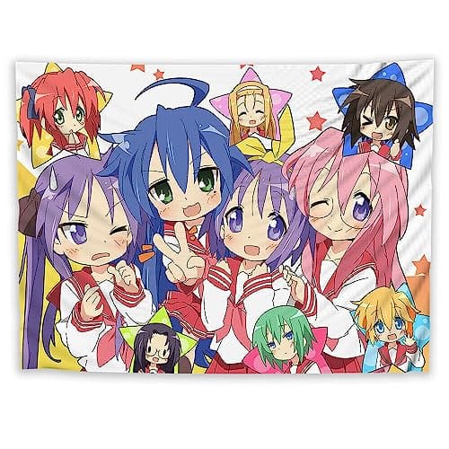 HOKMAH Cute Anime Colorful Tapestry, Kawaii Japanese Funny Girls Cartoon Design Pink Tapestry Wall Art for Living Room Bedroom Dorm House Decor Tapestries Backdrop (9,30'' x 40'') - Image 1