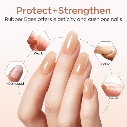 modelones Rubber Base Builder Nail Gel Polish, 6 French Tip Base Color Nude White Baby Milky Pink Strengthener Apex Building Extension Protect Weak Nails Long Last U V Manicure Gift for Women thumbnail 2