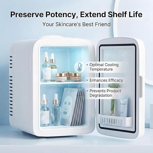 Lispin 4L Mini Skincare Refrigerator with Dimmable LED Mirror, Portable Beauty Refrigerator, Makeup Personal Fridge with Cooler for Bedroom, Office and Car (White-DL-4L-C) thumbnail 3