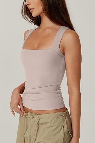 QINSEN Women's Square Neck Sleeveless Double-Layer Tank Tops Basic Tight T Shirts thumbnail 2