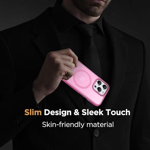 Miracase Magnetic for iPhone 14 Pro Case 6.1 inch (Compatible with MagSafe)（with 2X Screen Protectors） Military-Grade Protection, Anti-Fingerprint Translucent Matte Phone Case Cover, Mes Pink thumbnail 7