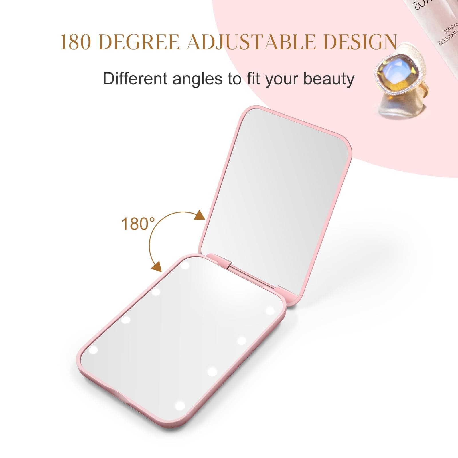 LIWEGHT Makeup Pocket Mirror, Compact Makeup Mirror with Light, 1X/3X Magnification LED Compact Travel Mirror, 2-Sided, Portable, Folding, Handheld, Small Lighted Compact Mirror for Gift, Pink thumbnail 6