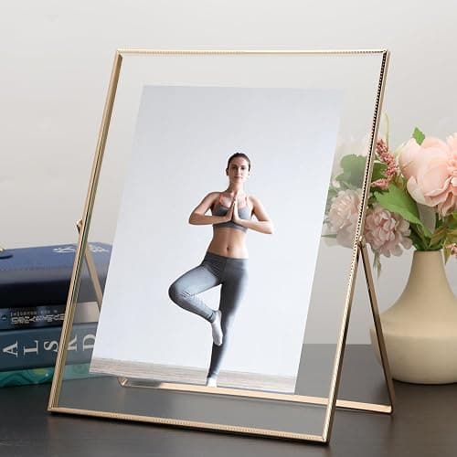 Gold 8x10'' Floating Frame Set of 2,For Photo Sizes( 5x7'',6x8'',7x9''),Beautiful Metal Beaded Edge Frames Adjustable Tabletop/Shelf Photo Frame,Classy Gift Choice for Wedding thumbnail 2