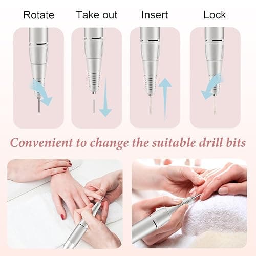 Electric Nail Drill, DELIFO Portable Nail Drill Professional 35000 RPM Nail File Machine Rechargeable Pedicure Acrylic Nails Polishing Tools with Bits LED Display for Home Salon Manicure thumbnail 6