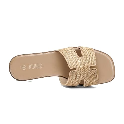 Rihero Women's Dressy Flat Sandals Comfortable Slip On Leather Slide Sandals thumbnail 5