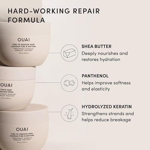 OUAI Fine to Medium Hair Treatment Masque - Mask for Hair Repair, Hydration and Shine - With Shea Butter, Keratin and Panthenol - Paraben, Phthalate and Sulfate Free (3.4 Oz) thumbnail 5