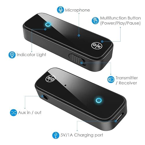 (Upgraded) Ankilo Aux Bluetooth 5.3 Adapter for Car, 2 in 1 Bluetooth Receiver Transmitter for Car with Display Screen, Suitable for Cars, Speakers, Stereo Systems and Headphones thumbnail 8