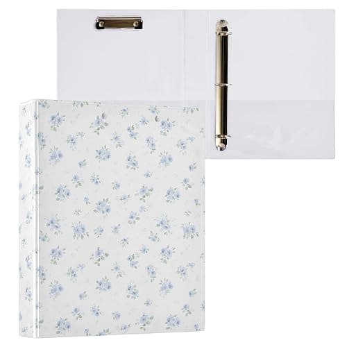 Blue Small Floral 3 Ring Binder 1.5 Inch 1 Pack with 200 Sheet for Kids School Supplies Women Men Office - Image 1