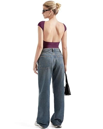 SUUKSESS Women Backless Sexy Going Out Tops Double Lined Open Back Y2k Basic Tee Shirts thumbnail 4