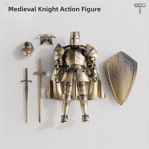 Osmanthus bloom Medieval Action Figures,Knight Armor Action Figure,Multi-Jointed Movable Robot Mannequin T13,Dummy 13 Action Figure(Assembly Required) (A-Golden) thumbnail 3