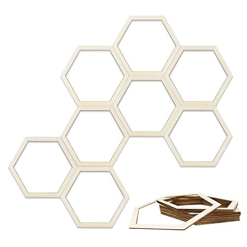AOCEAN 8 Pcs Wooden Honeycomb Decorations Unfinished Hexagon Wall Beehive Decor Bee Decorations for Home Birthday Party DIY Decor - Image 1