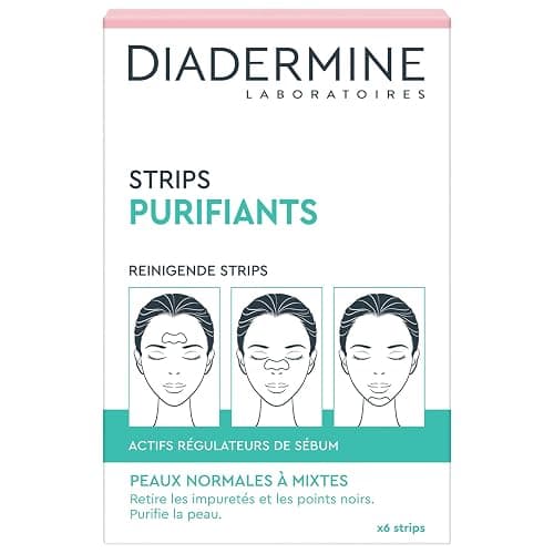 Diadermine - 6 Strips Purifiants Visage - Anti Points Noirs/Impuretés - Peaux Normales à Mixtes - Actifs régulateurs de sébum - Purifie la Peau - Image 1