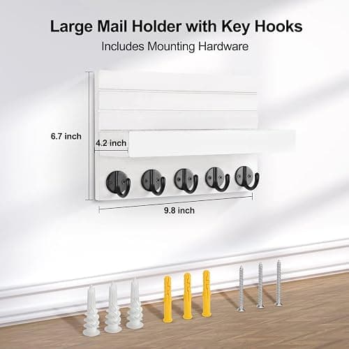 Lwenki Key Holder for Wall, Decorative Key and Mail Holder with Shelf Has Large Key Hooks for Bags, Coats, Umbrella – Paulownia Wood Key Hanger with Mounting Hardware (9.8”W x 6.7”H x 4.2”D) thumbnail 2
