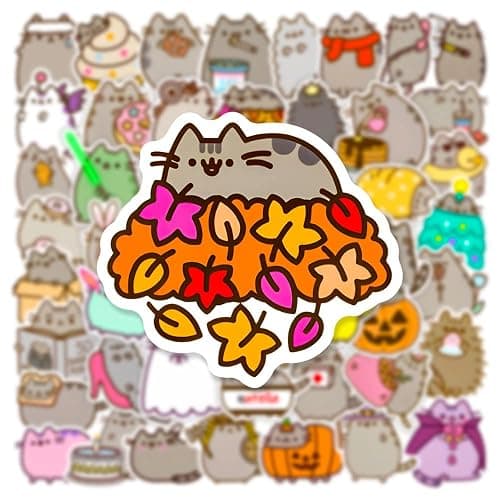 50pcs Cat Stickers Pack Cartoon Waterproof Vinyl Pusheen Sticker for Water Bottle Luggage Bike Car Decals for Kids Teens Adults Stickers, Toddlers thumbnail 5