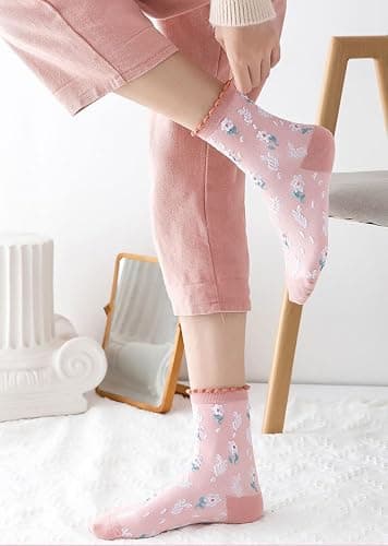 MarJunSep Cute Floral Crew Socks for Women Teen Girls Flower Cottagecore Frilly Vintage Fancy Cotton Socks thumbnail 3