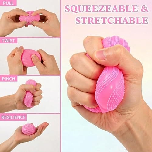 Fuzz Ball Squishy Stress Ball, Soft Slow Rising Sensory Squeeze Toy, Pink Fidget Desk Toy for Home, Office and School (Pink) thumbnail 5