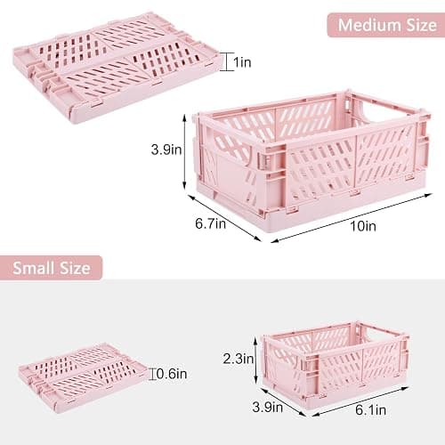 Weraher Plastic Baskets for Desk Organizing, Drawer Organizer, 2 Medium+2 Small Durable Folding Storage Crate for Home Kitchen Classroom Office Bedroom and Bathroom (Pink) thumbnail 3