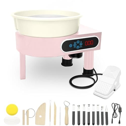MZOKUU Pottery Wheel for Adults, 10 Inch Ceramic Wheel Forming Machine with LCD Touch Screen 50-320RPM Speed Adjustable and Foot Pedal Detachable Basin, Home DIY & Art Craft, Pink - Image 1