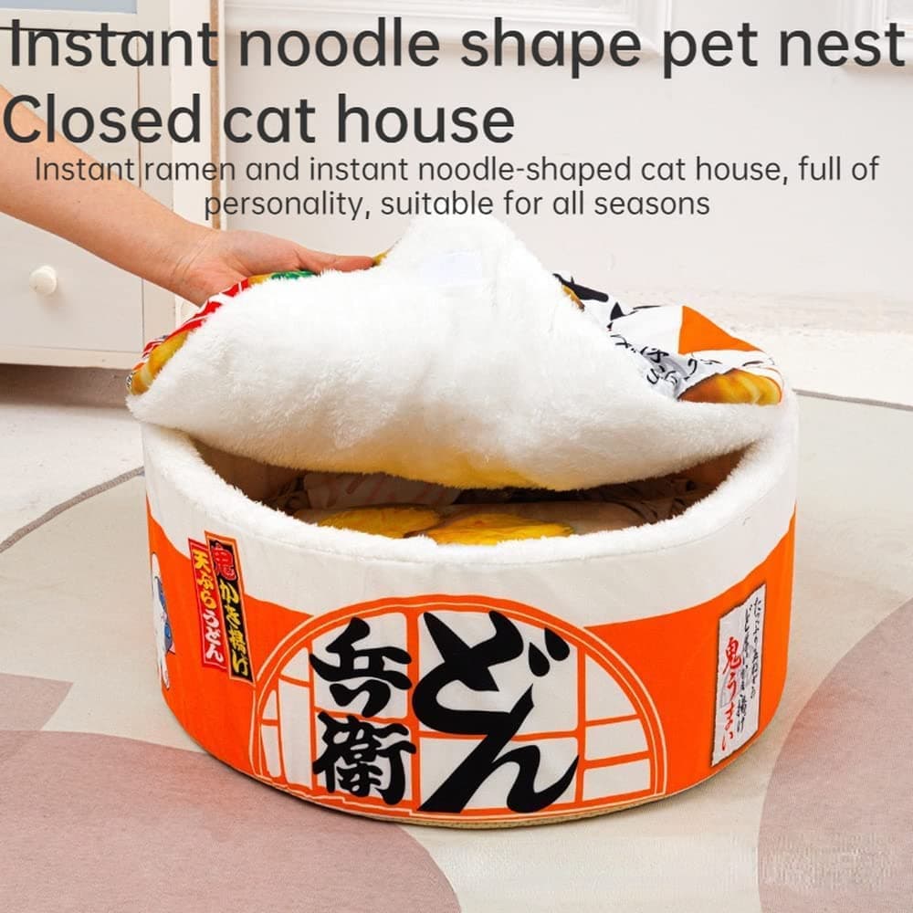 Cat Nest Instant Noodle Shape Cat House Cat Sofa Bed Cute and Comfortable Pet Cat House Detachable Multifunctional Soft Pet Bed Suitable for Cats and Dogs Applicable to All Seasons (S,Red) thumbnail 3