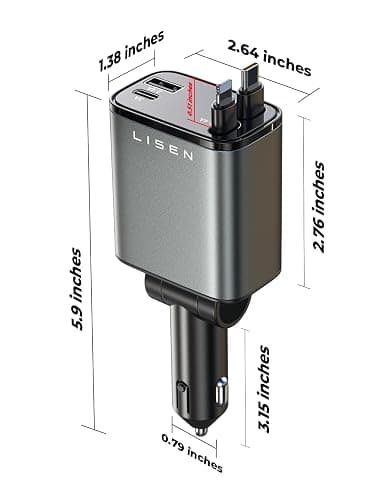 LISEN Retractable Car Charger [69W USB C Car Accessories Adapter ] for iPhone 16 USB C Charger Fast Charging, Travel Essentials Gifts for Women Men, Road Trip Essentials for iPhone 16e 16 15 14 13 12 - Grey thumbnail 6