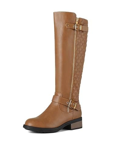 DREAM PAIRS Women's Knee-High Boots Comfortable Chunky Block Heel Round Toe Side Zipper Riding Fashion Buckles Biker Motorcycle Boots - Image 1