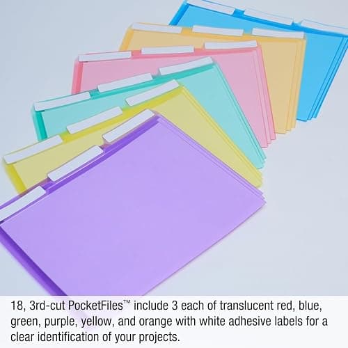 Ultimate Office PocketFile Clear Poly Document Folder Project Pockets, 3rd-Cut, Letter Size, in 6 Assorted Colors, Set of 18 thumbnail 4