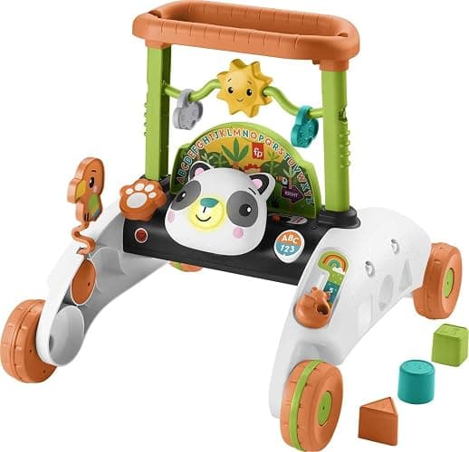 Fisher-Price Baby Push Toy 2-Sided Steady Speed Panda Walker Musical Learning Activity with 3 Blocks for Infants Ages 6+ Months (Amazon Exclusive) - Image 1