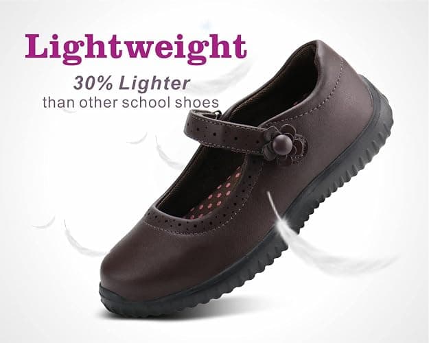 JABASIC Girl's Mary Jane School Uniform Shoes | Lightweight, Non-marking Sole, Hook & Loop Strap, Soft Insole, All Day Comfort, Daily School Wear, Roomy Toe, Little/Big Girl thumbnail 2