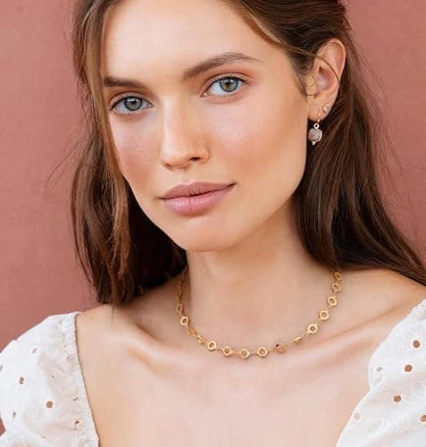 Aobei Pearl 18K Gold Plated Paperclip Chain Choker Satellite Chain Freshwater Cultured Biwa Pearl Pendant Necklace Dainty Jewelry for Women thumbnail 3