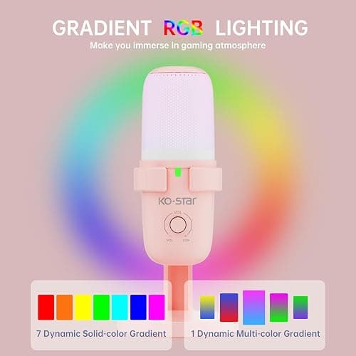 Ko-Star USB Microphone for PC,Computer Gaming Mic for PS4/ PS5/ Mac,Condenser Mic with Quick Mute,RGB Light,Pop Filter,Pick Up Sound from All Direction,Shock Mount for Recording (Salmon Pink) thumbnail 3