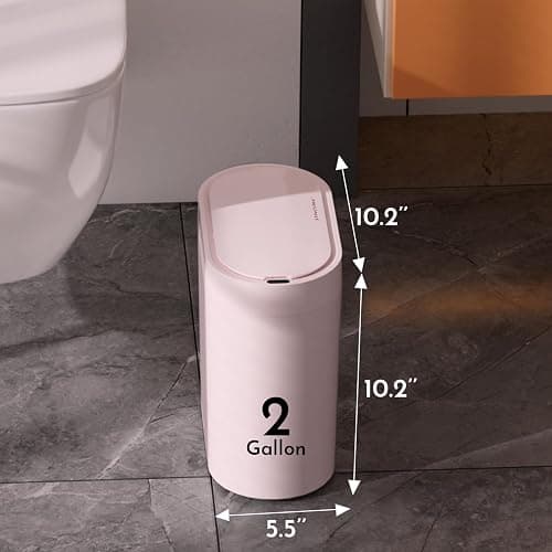 SYNCVIBE Bathroom Trash Can with Lid 2 Gallon Slim Motion Sensor Garbage Can Narrow Automatic Plastic Trash Bin for Bedroom, Living Room, Toilet, Office (Pink) thumbnail 2