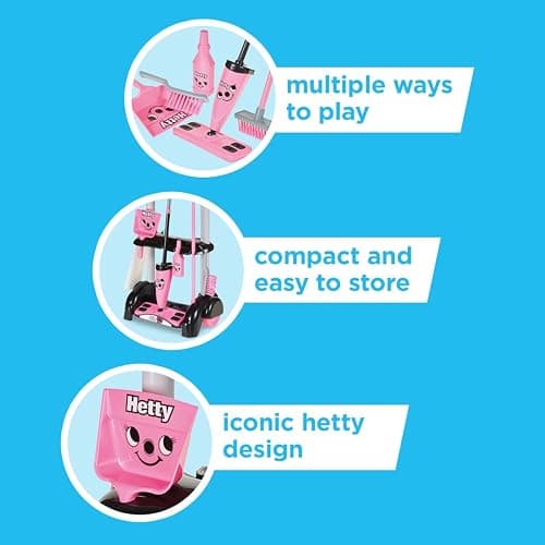 Casdon Henry & Hetty Toys - Hetty Cleaning Trolley - Pink Hetty-Inspired Toy Playset with Mop, Brushes, Dustpan, & Accessories - Kids Cleaning Trolley Set - For Children Aged 3+ thumbnail 5