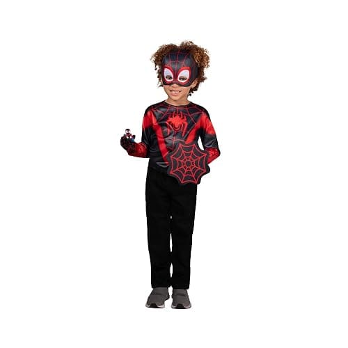 Marvel Spidey and Spin Official Toddler Dress-Up Set - Long-Sleeved Costume Tops with Fabric Half Masks, Gloves, Fabric Web Shields, and Mini Vehicles (3-4T) thumbnail 4