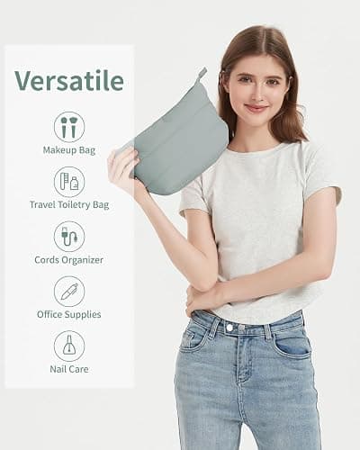 Travel Makeup Bag Large Cosmetic Bag Makeup Case Organizer for Women (Quilted Sage Green) thumbnail 7