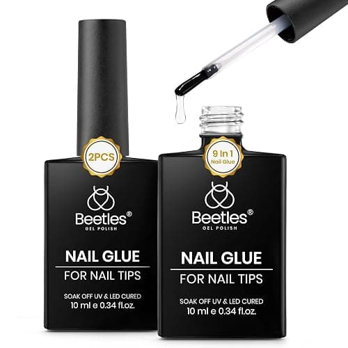 Beetles 9 in 1 Gel Nail Glue for Acrylic Nails Tips, 2 Pcs 10ml Super Strong Nail Glue for Clear False Nails Tips Base Coat Rhinestones Blooming Art Christmas Nails Long Lasting U V Light Cure - Image 1