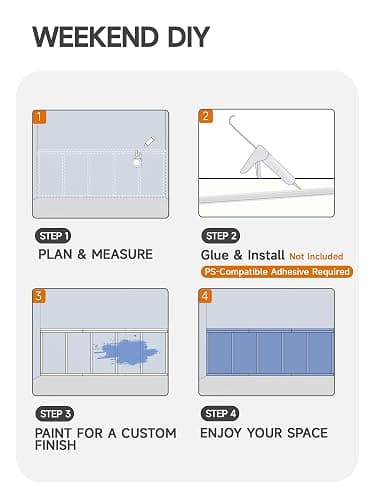 Upick Board and Batten Wainscoting Panels, Paintable, 120" x 43", White | Moisture-Resistant Lightweight PS, Pre-Cut Trim, Easy Glue-On Install for Bathroom, Kitchen, Living Room & Bedroom thumbnail 6