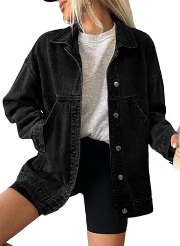 SHEWIN Womens Denim Jacket Casual Long Sleeve Drop Shoulder Button Front Jean Jacket Coat With Pockets - Image 1