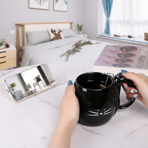 Koolkatkoo Coffee Mug Cute Cat Mug Gift for Cat Lovers Ceramic Tea Mugs Black 16 oz thumbnail 9