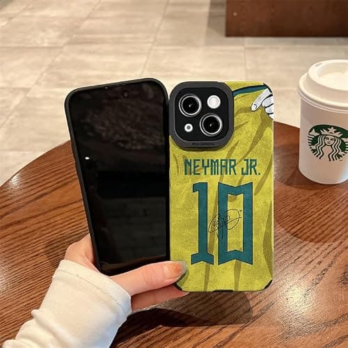 Slrioks Neymar Jersey Phone Case Creative Soccer Case for iPhone 15 Thin Soft Imitation Leather Shockproof thumbnail 2