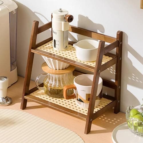 2 Tier Bamboo Coffee and Tea Station Organizer, Countertop Mug Holder, Cup Display and Condiment Rack, Kitchen Shelf for Cups, Matcha, and Accessories (Dark Brown) thumbnail 7