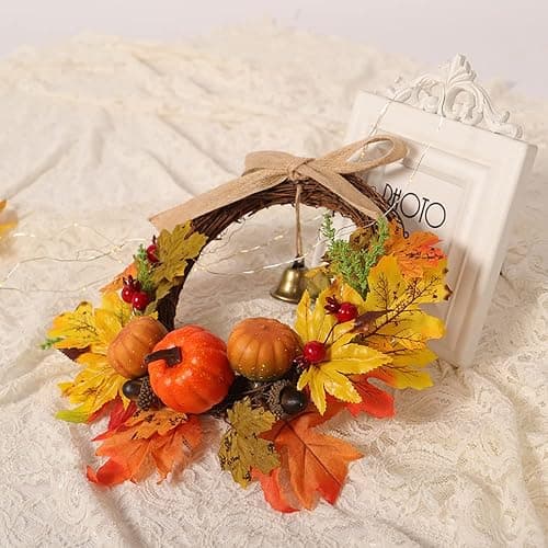 Ahornblatt Herbst Kranz, Halloween Kranz, Kürbis Herbst Kranz, Künstlicher Herbst Haustür Kranz für Drinnen Draußen, Hochzeit Erntedankfest Abendessen Party Kamin Weihnachts Dekoration thumbnail 7
