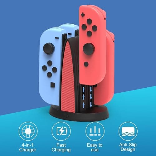 Controller Charging Dock for Nintendo Switch JoyCon, Joy Con Charger Station Compatible with OLED, 4 in 1 JoyCons Charging Switch Accessories with LED Indication and USB Type-C Cord thumbnail 3