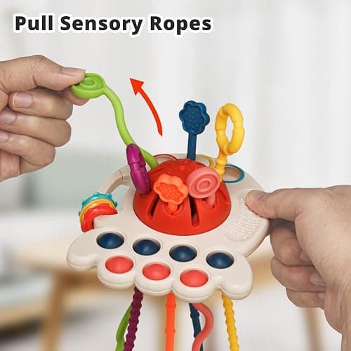 Tiyol Montessori Toys, Silicone Pull String Activitys, Developmental Pulling Baby Sensory Toy, Car Seat Airplane Travel Toddler Boy &Girl Infant Birthday Gifts thumbnail 3