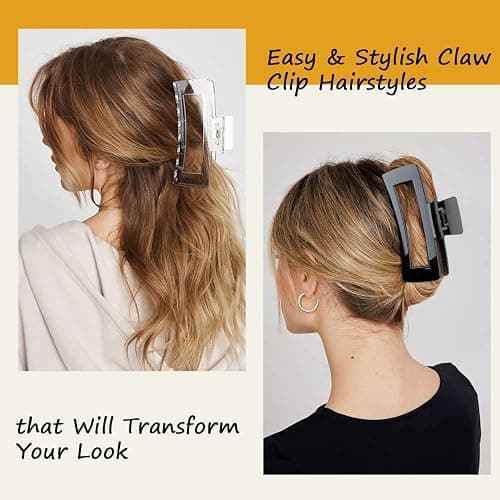 Ahoney 5 Inch Extra Large Claw Clips Big Hair Clips for Thick Long Hair, XL Giant Claw Clip Strong Hold Oversized Banana Jumbo Jaw Clips Arcylic, 90s Hair Accessories for Women (Classic) thumbnail 2