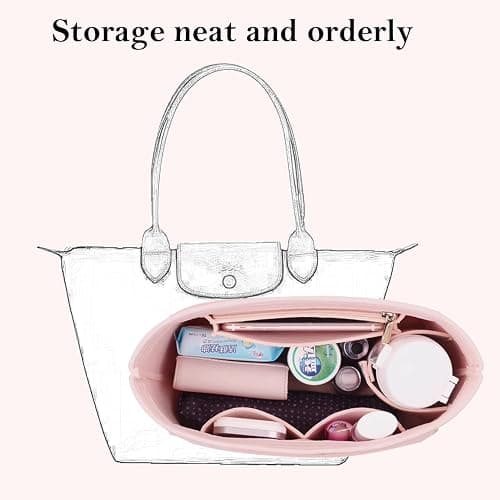 D.DUO Bag Insert Organizer, purse accessories,Suitable Longchamp long handle tote organizer (Beige, L（long handle）) thumbnail 5