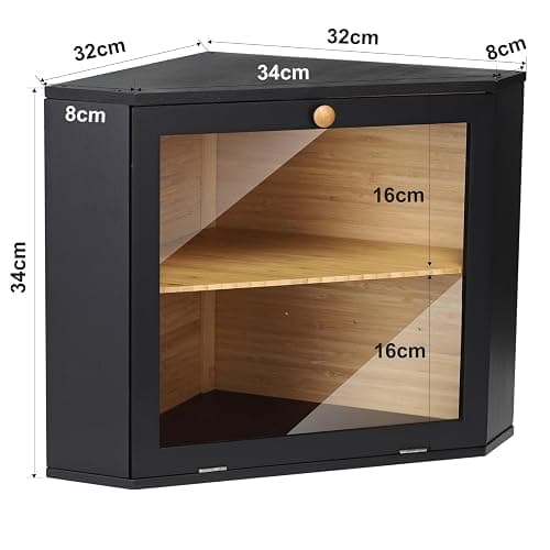 Leader Accessories Corner Bread Bin Bamboo Two-Layer Bread Box for Kitchen Corner fit 12.6"x12.6"x13.4" Black thumbnail 3