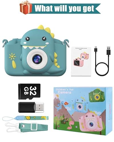 Hangrui Kids Camera, 20MP Kids Digital Dual Lens Cameras with Silicone Case 2.0 Inch IPS Screen 1080P Video Camcorder, 32GB Card,Shockproof Childrens Camera Toy for Boys & Girls Age 3-12(Dark Green) thumbnail 8