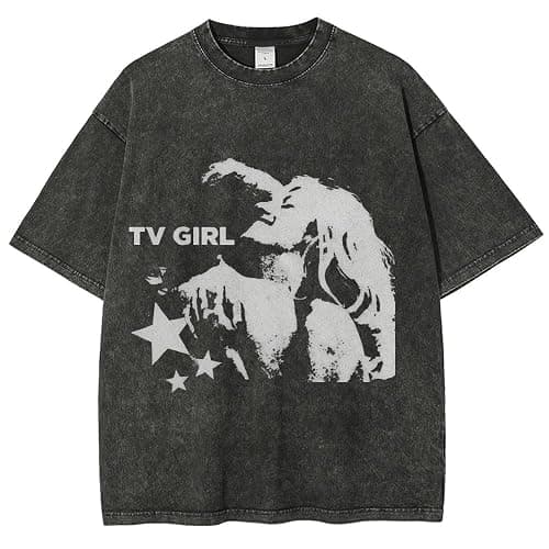 Vintage Wash TV Girl Graphic T-Shirt Oversized Heavyweight Cotton Streetwear Tee, 260GSM Relaxed Fit Unisex Shirt - Image 1