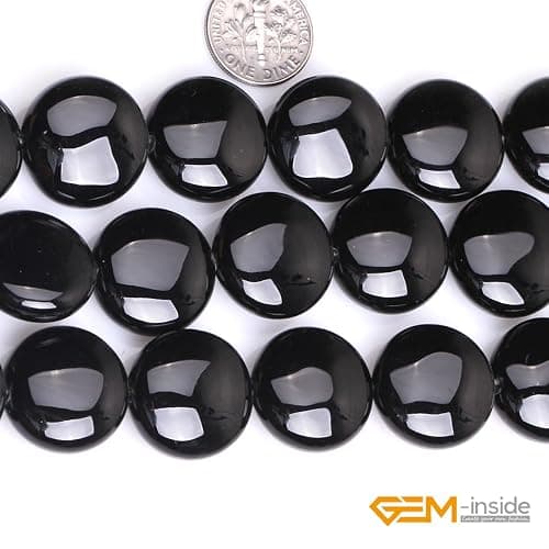 GEM-Inside Natural 20mm Coin Curved Surface Black Agate Gemstone Loose Beads Energy Stone Handmade Beads for Jewelry Making Jewelry Beading Supplies for Women thumbnail 4